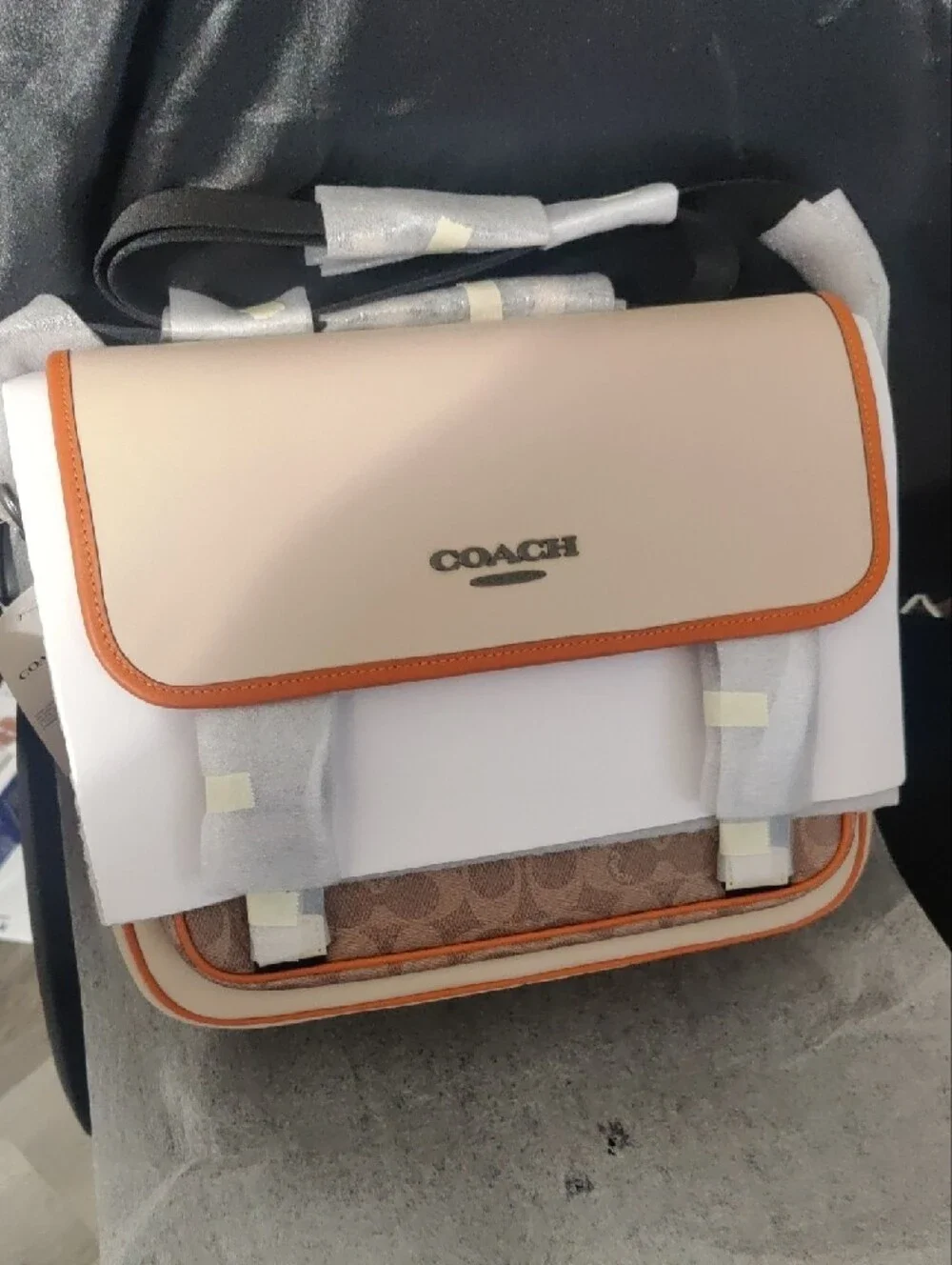 Coach Racer Messenger Cream/Orange Leather Crossbody NWT - Picture 6 of 8